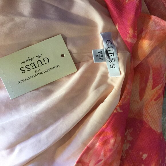 GUESS Printed Blouse Top Long Slit Sleeve Wrapped Ruched Waisted Chiffon S - Picture 11 of 11